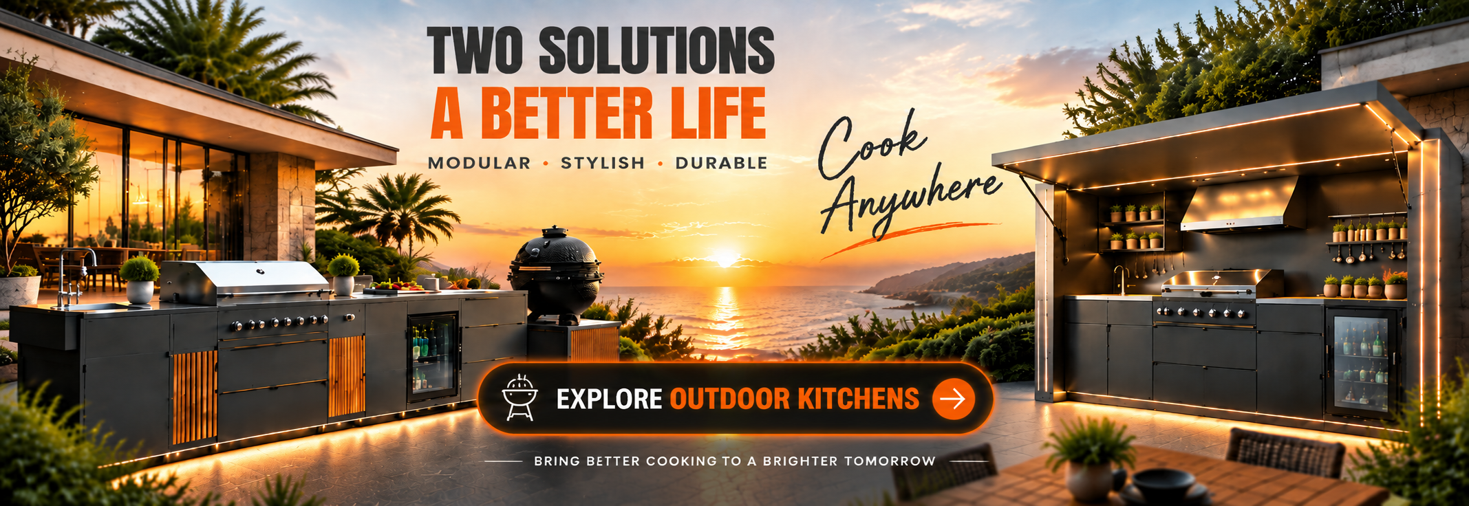 Outdoor kitchen with an opening canopy